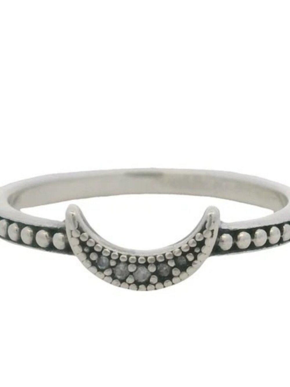 Pandora Solid 925 Sterling Silver and CZ Crescent Moon Beaded Ring Size 6